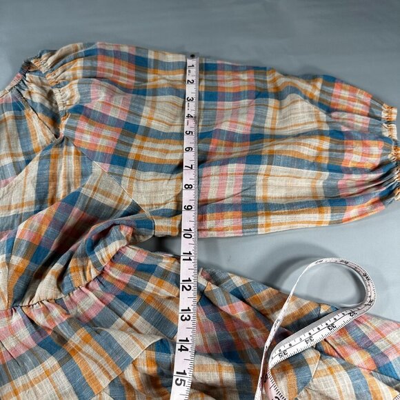 Drew Anthropologie Babydoll Dress Women Prairie Windowpane Plaid Cottagecore - Picture 11 of 16